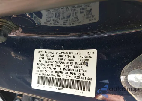2017 Honda Accord Lx z USA, uszkodzony, nr VIN 1HGCR2F36HA284581